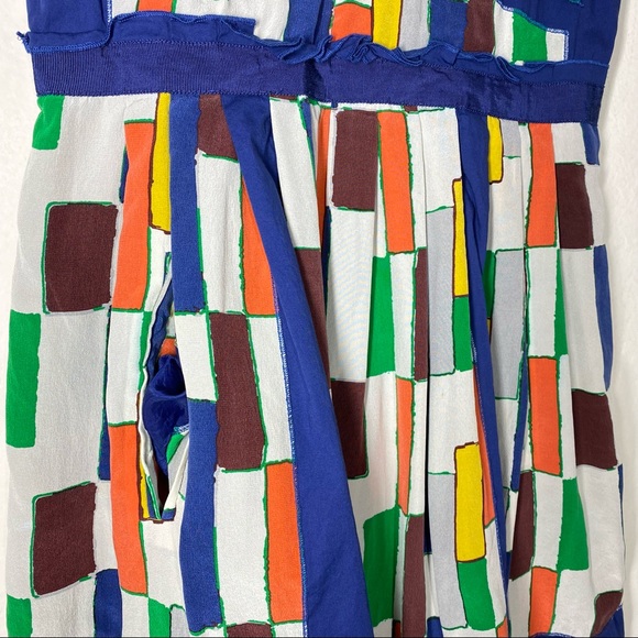 Plenty Tracy Reese Applique Frock Tiles Silk Dress With Pockets Blue White Sz 8 - Picture 7 of 11